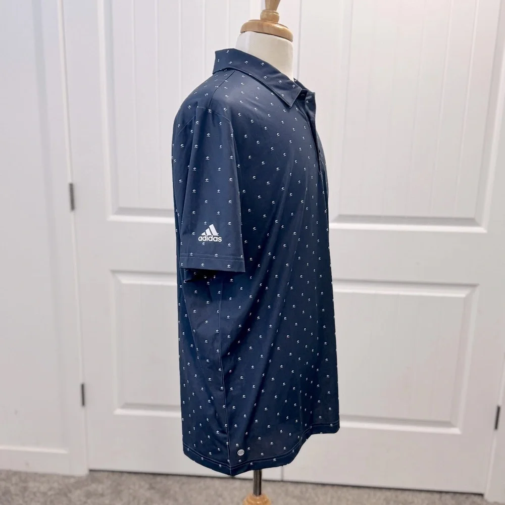 Men's Adidas Golf Polo Shirt Size L Navy Blue Pine Tree Print w/Accenture Logo - Picture 2 of 9